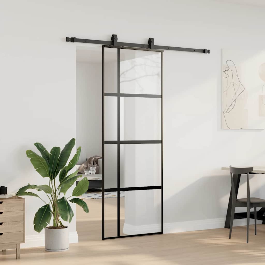 Liukuovi Laitteistosarjalla Musta 76X205 Cm Karkaistu Lasi