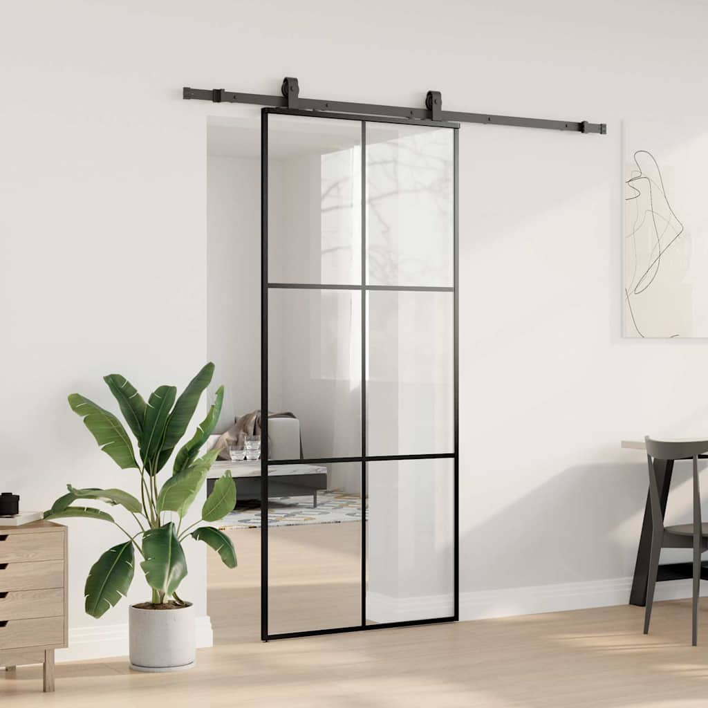 Liukuovi Asennustarvikkeilla Musta 90X205 Cm Esg Lasi