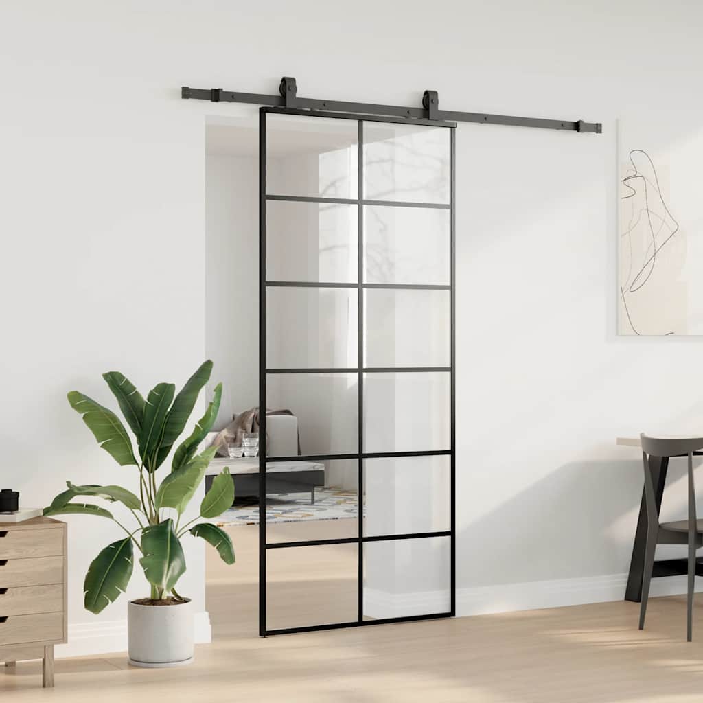 Liukuovi Asennustarvikkeilla Musta 90X205 Cm Esg Lasi