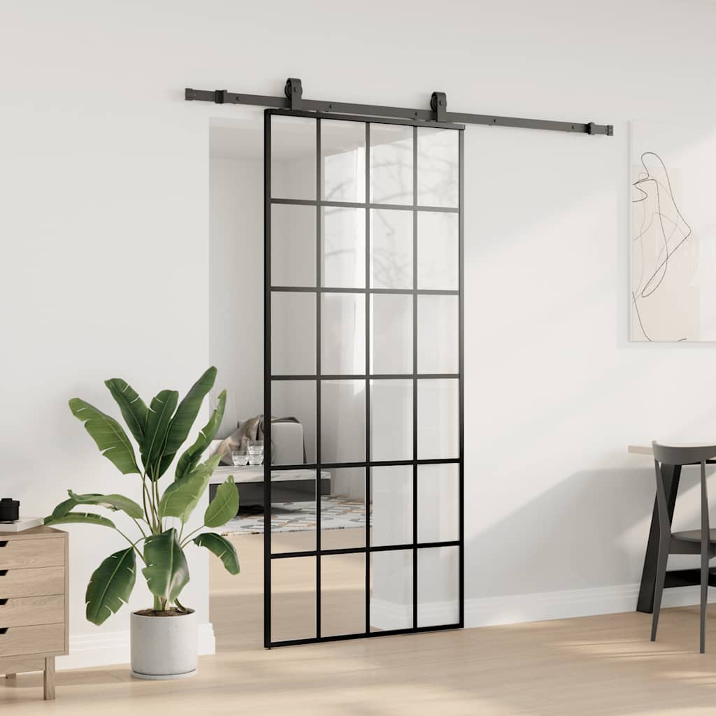 Liukuovi Asennustarvikkeilla Musta 90X205 Cm Esg Lasi