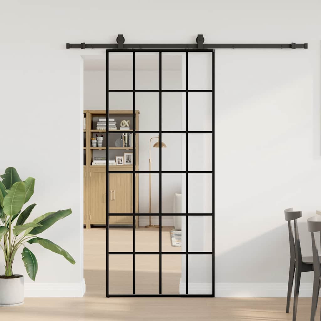 Liukuovi Asennustarvikkeilla Musta 90X205 Cm Esg Lasi