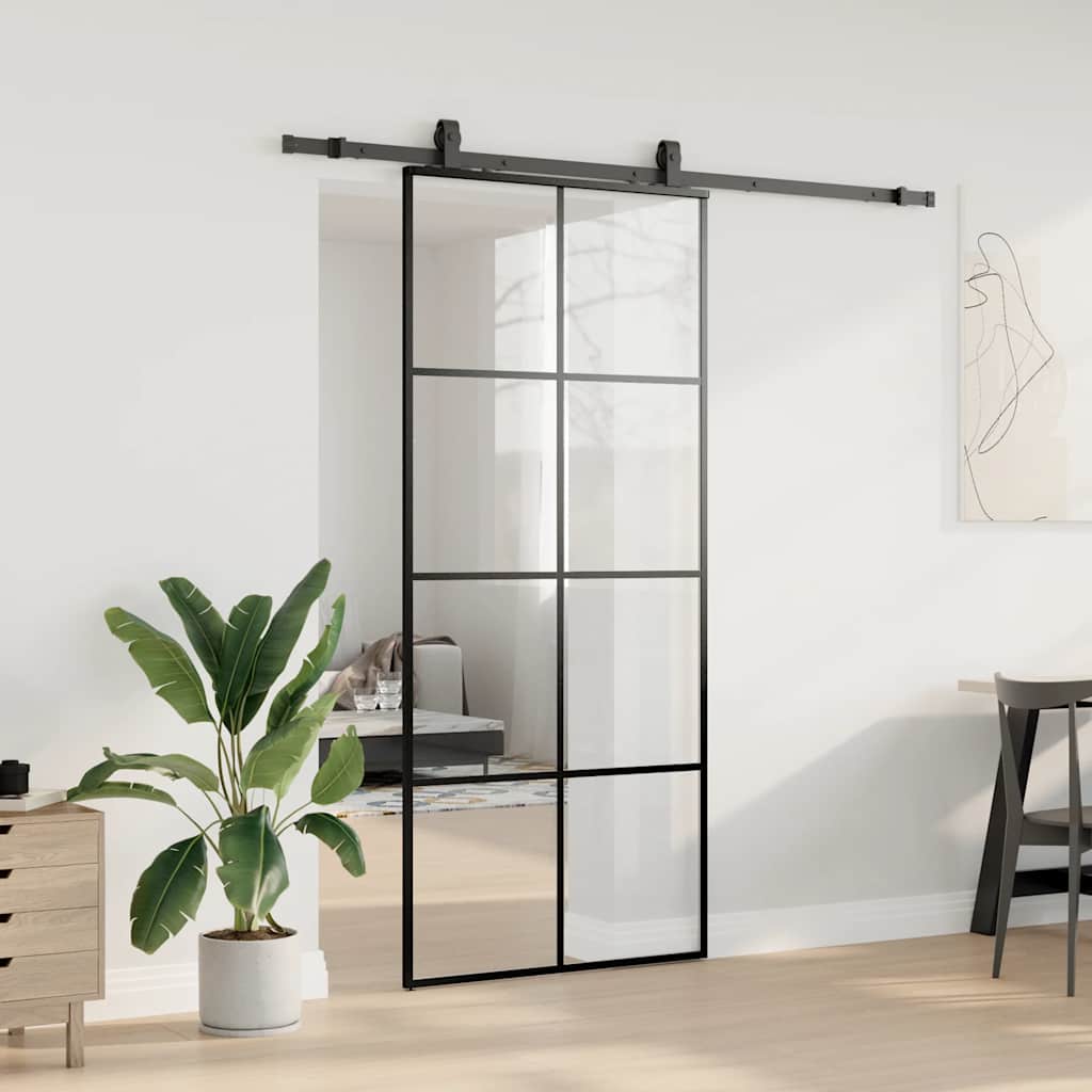 Liukuovi Asennustarvikkeilla Musta 90X205 Cm Esg Lasi