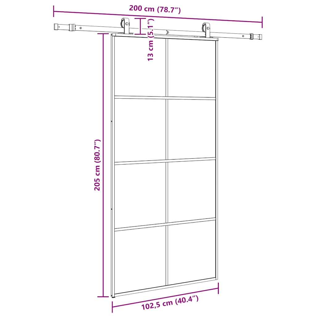 Liukuovi Rautaosilla Musta 102,5X205 Cm Esg-Lasi