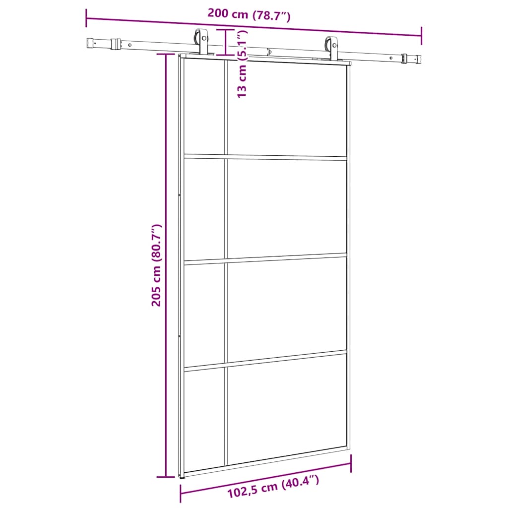 Liukuovi Rautaosilla Musta 102,5X205 Cm Esg-Lasi