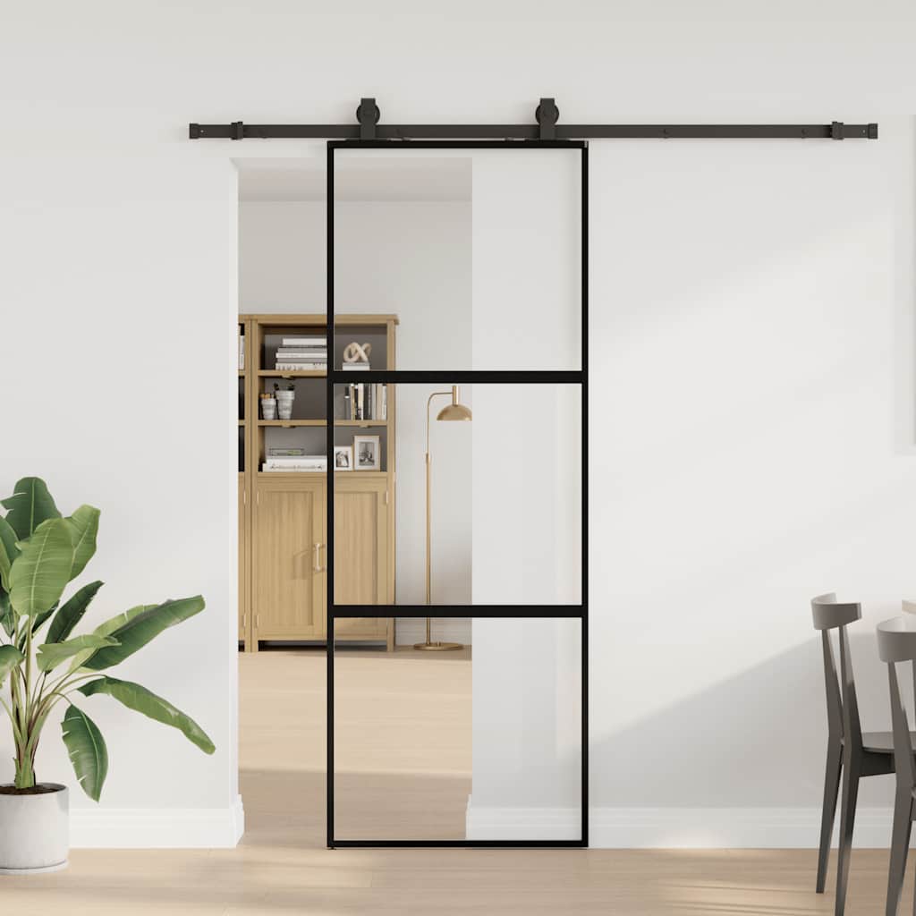 Liukuovi Laitteistosarjalla Musta 76X205 Cm Karkaistu Lasi