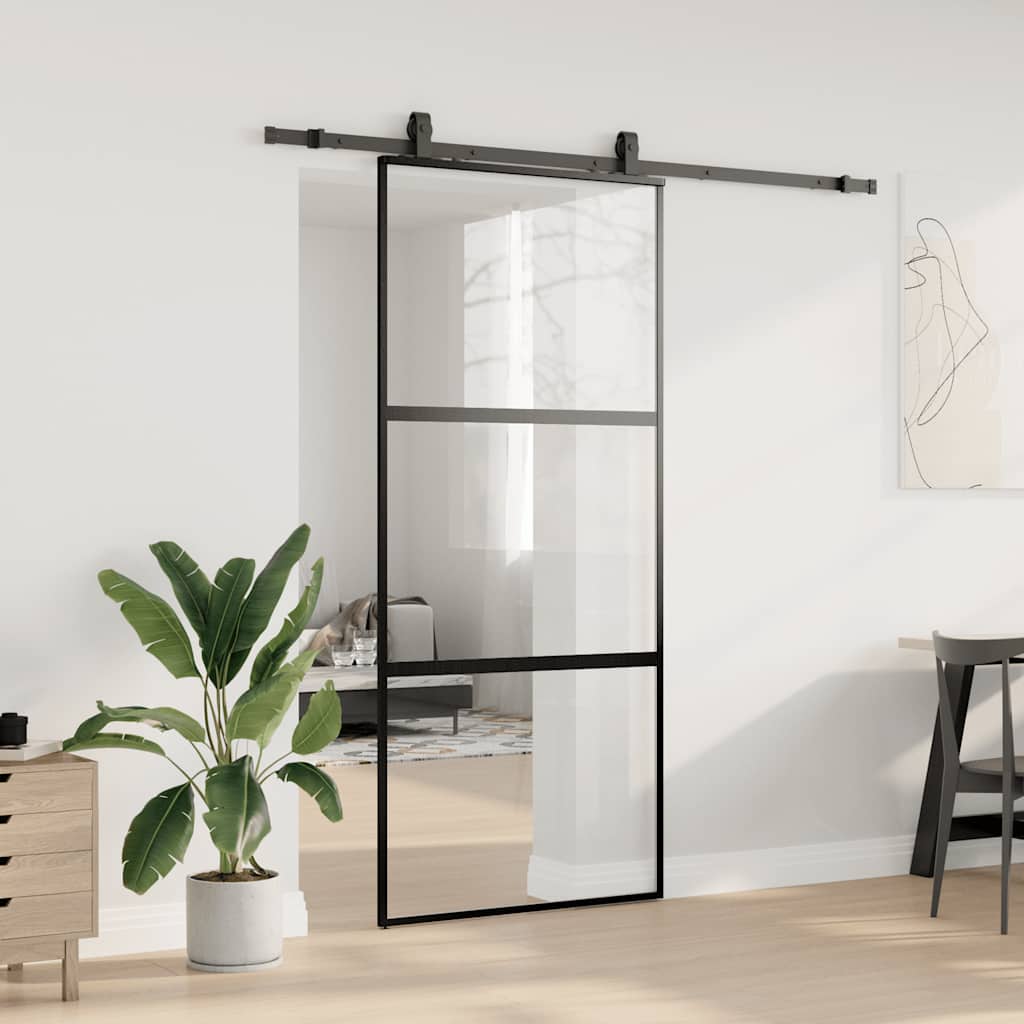 Liukuovi Laitteistosarjalla Musta 90X205 Cm Karkaistu Lasi