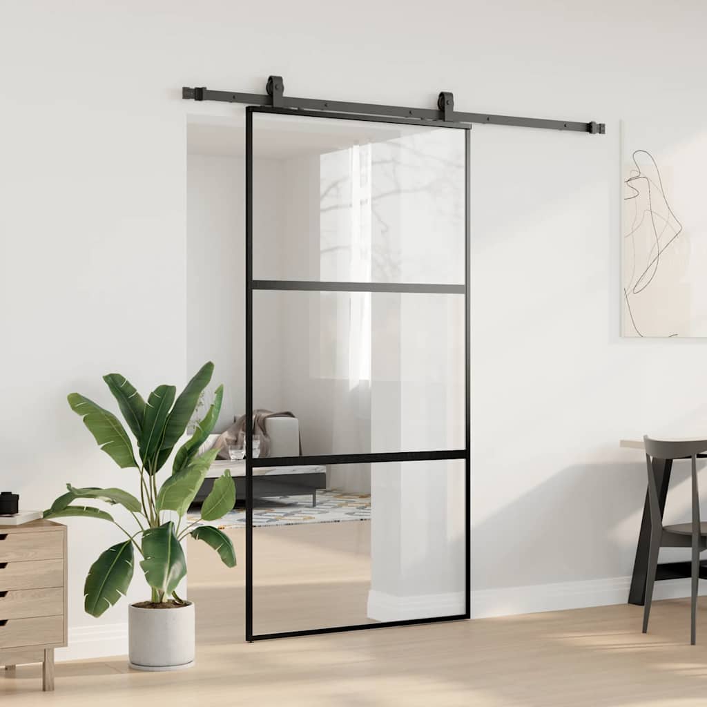 Liukuovi Laitteistosarjalla Musta 102,5X205 Cm Karkaistu Lasi