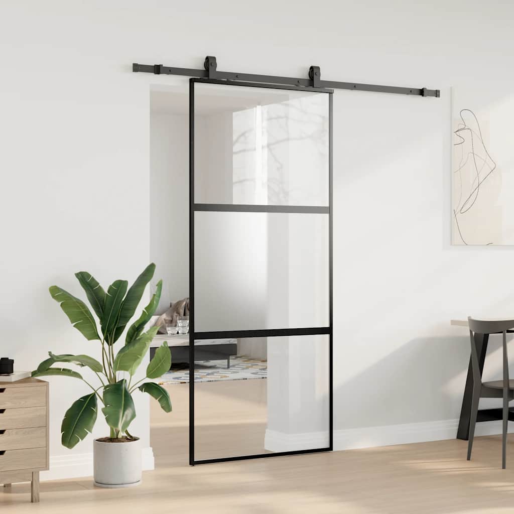 Liukuovi Laitteistosarjalla Musta 90X205 Cm Karkaistu Lasi
