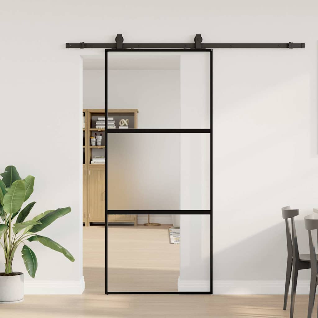 Liukuovi Laitteistosarjalla Musta 90X205 Cm Karkaistu Lasi