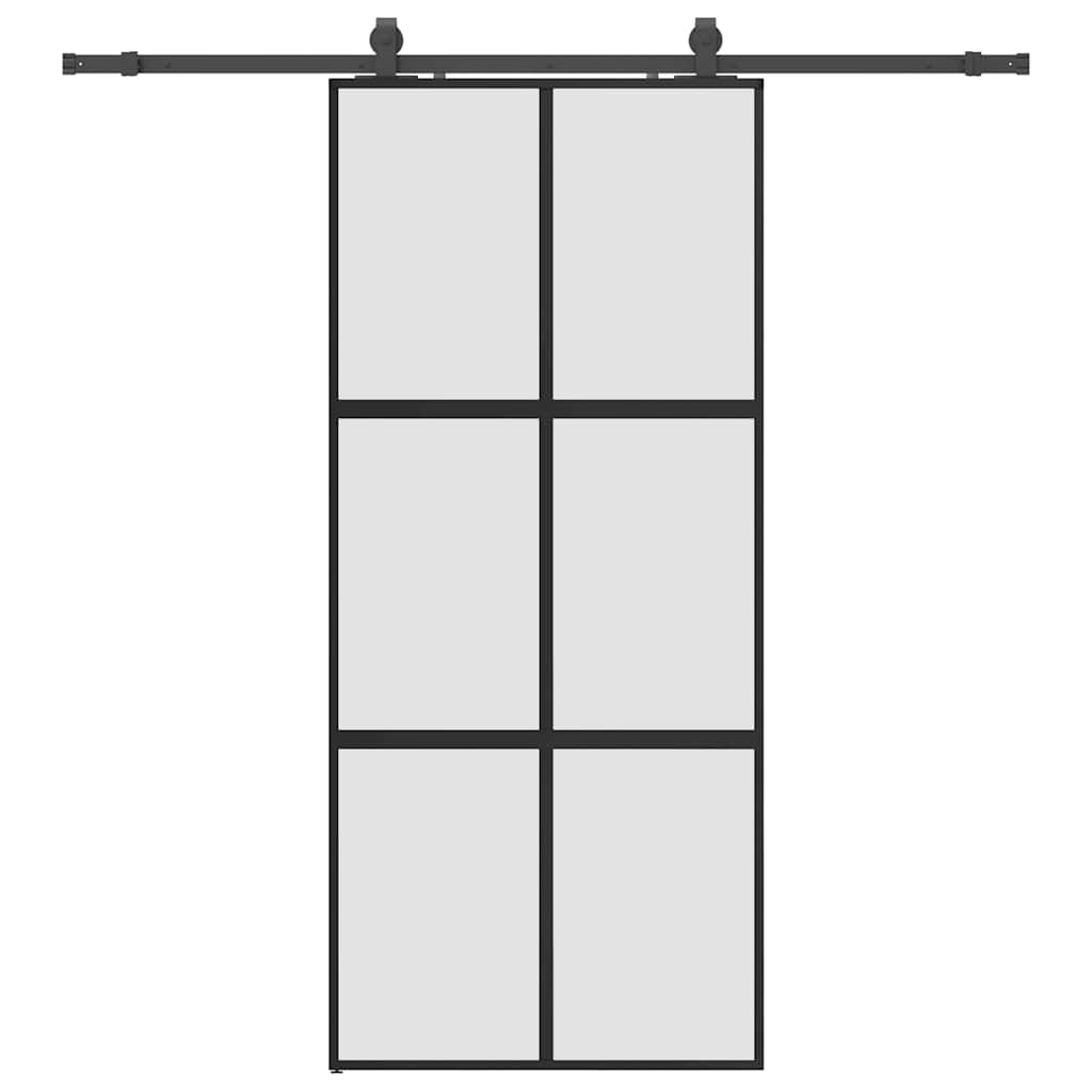 Liukuovi Laitteistosarjalla Musta 90X205 Cm Karkaistu Lasi