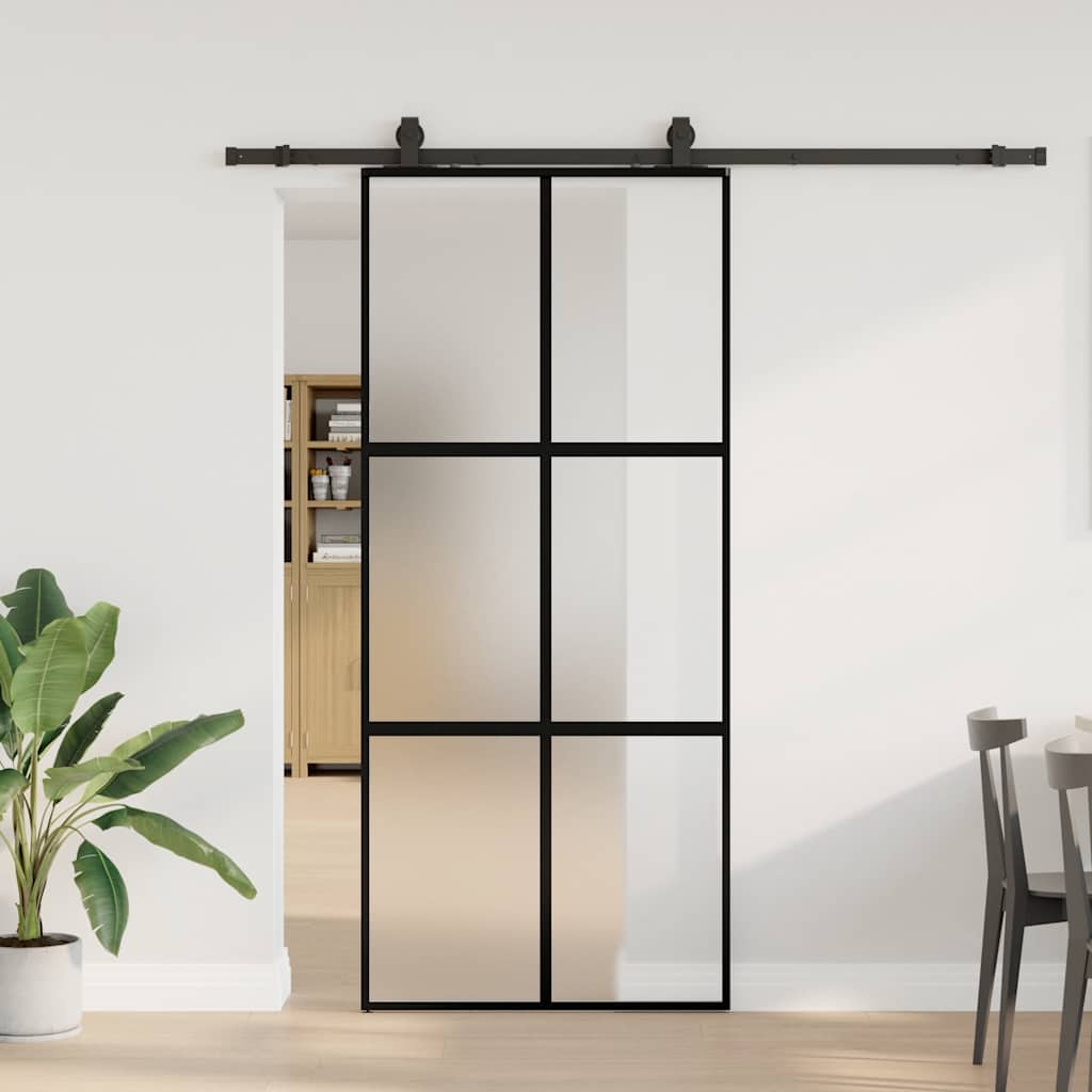 Liukuovi Laitteistosarjalla Musta 90X205 Cm Karkaistu Lasi