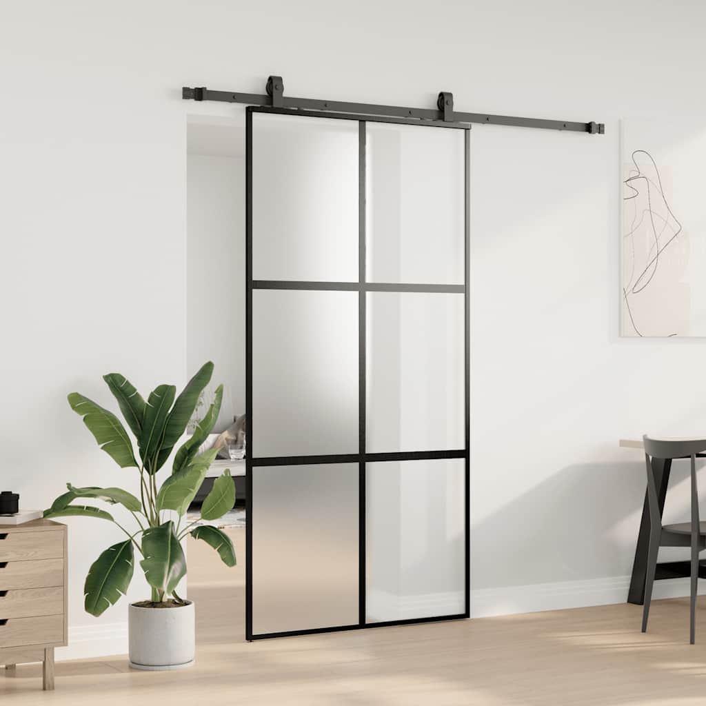 Liukuovi Laitteistosarjalla Musta 102,5X205 Cm Karkaistu Lasi
