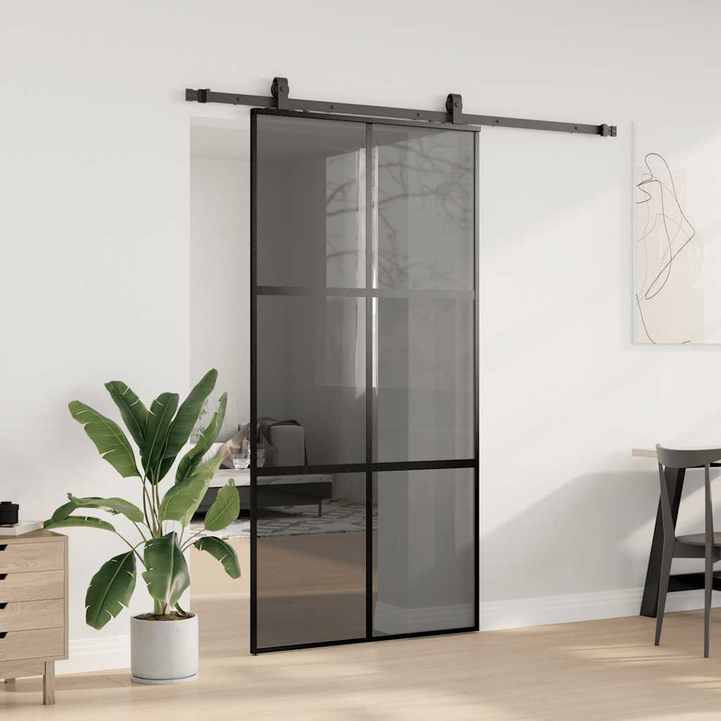 Liukuovi Laitteistosarjalla Musta 102,5X205 Cm Karkaistu Lasi