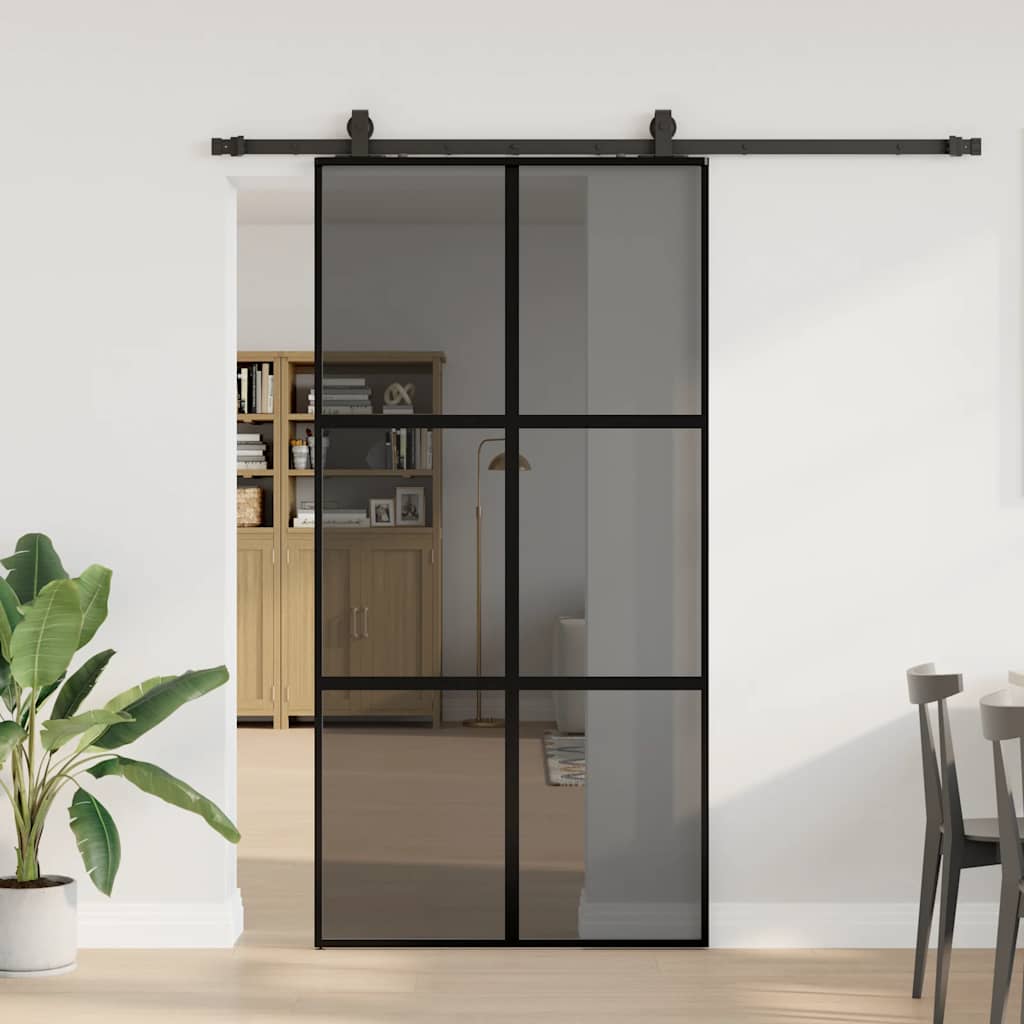 Liukuovi Laitteistosarjalla Musta 102,5X205 Cm Karkaistu Lasi
