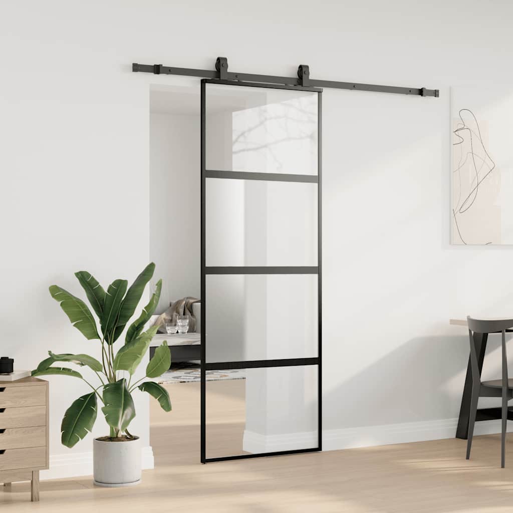 Liukuovi Laitteistosarjalla Musta 76X205 Cm Karkaistu Lasi
