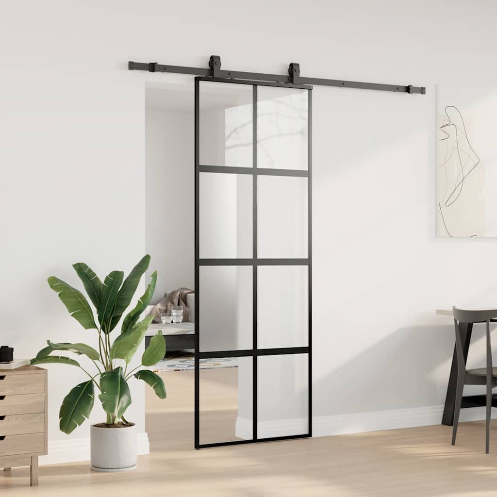 Liukuovi Laitteistosarjalla Musta 76X205 Cm Karkaistu Lasi