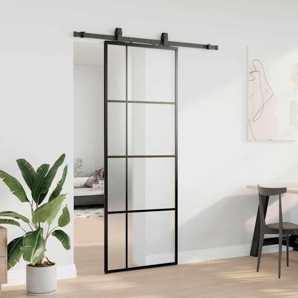 Liukuovi Asennustarvikkeilla Musta 76X205 Cm Esg Lasi