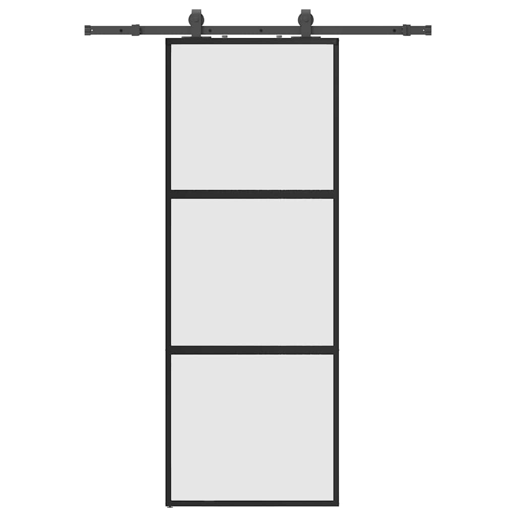 Liukuovi Laitteistosarjalla Musta 76X205 Cm Karkaistu Lasi