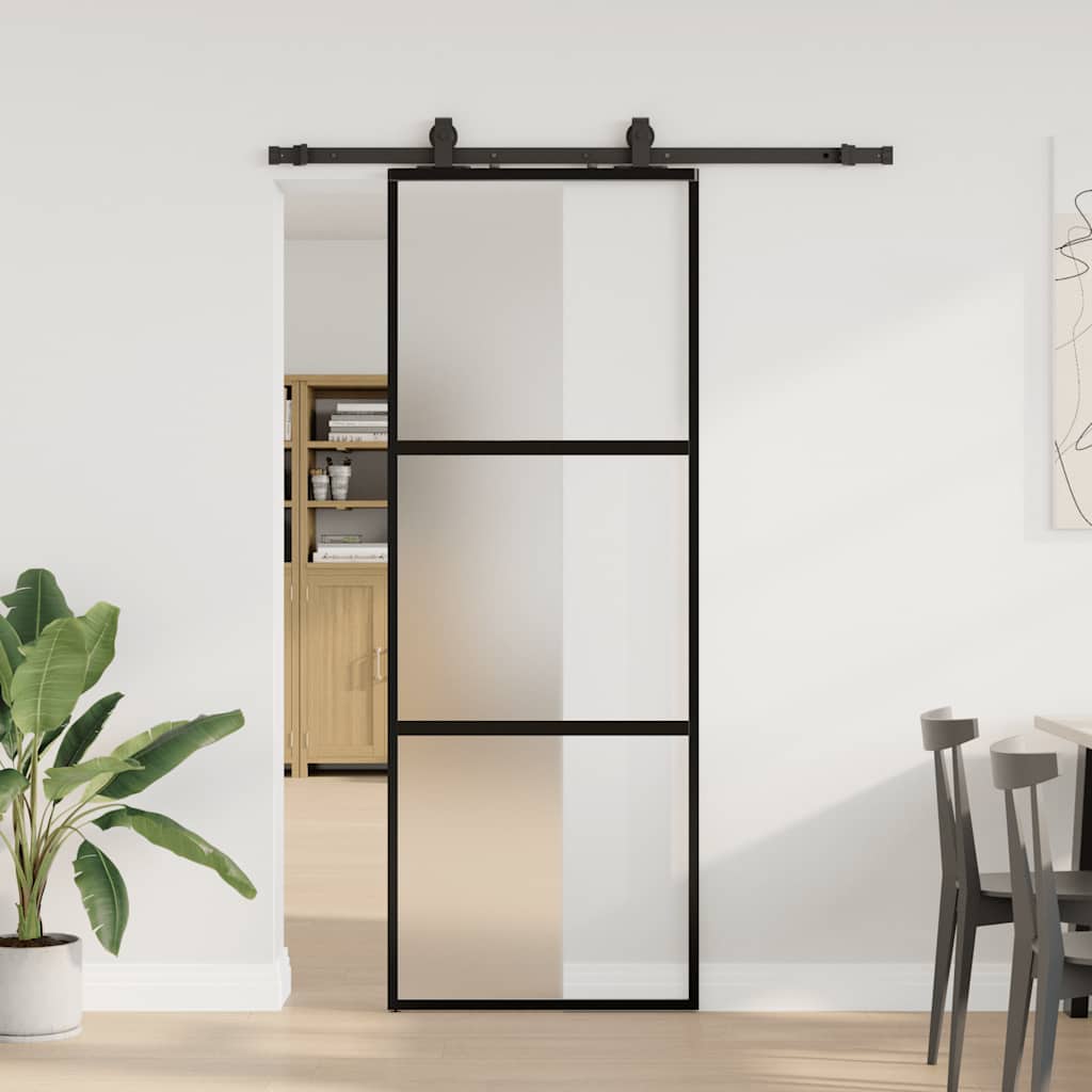 Liukuovi Laitteistosarjalla Musta 76X205 Cm Karkaistu Lasi