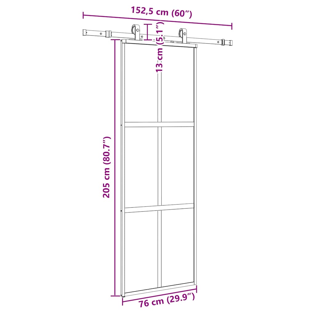 Liukuovi Laitteistosarjalla Musta 76X205 Cm Karkaistu Lasi