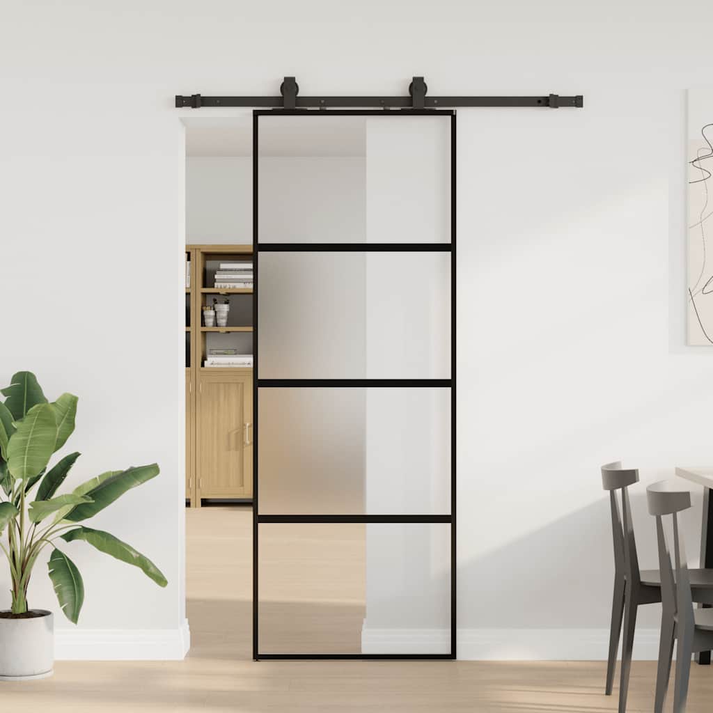 Liukuovi Laitteistosarjalla Musta 76X205 Cm Karkaistu Lasi