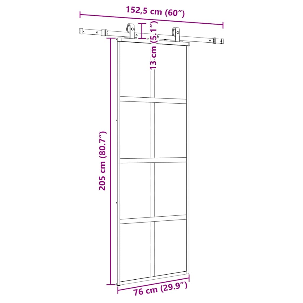 Liukuovi Laitteistosarjalla Musta 76X205 Cm Karkaistu Lasi