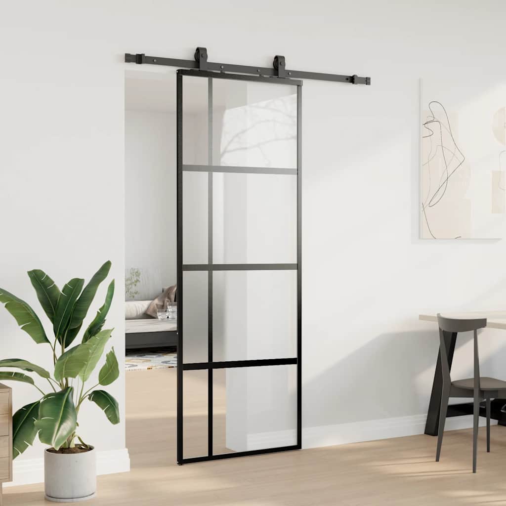Liukuovi Laitteistosarjalla Musta 76X205 Cm Karkaistu Lasi