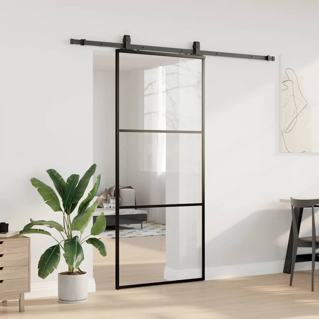 Liukuovi Asennustarvikkeilla Musta 90X205 Cm Esg Lasi