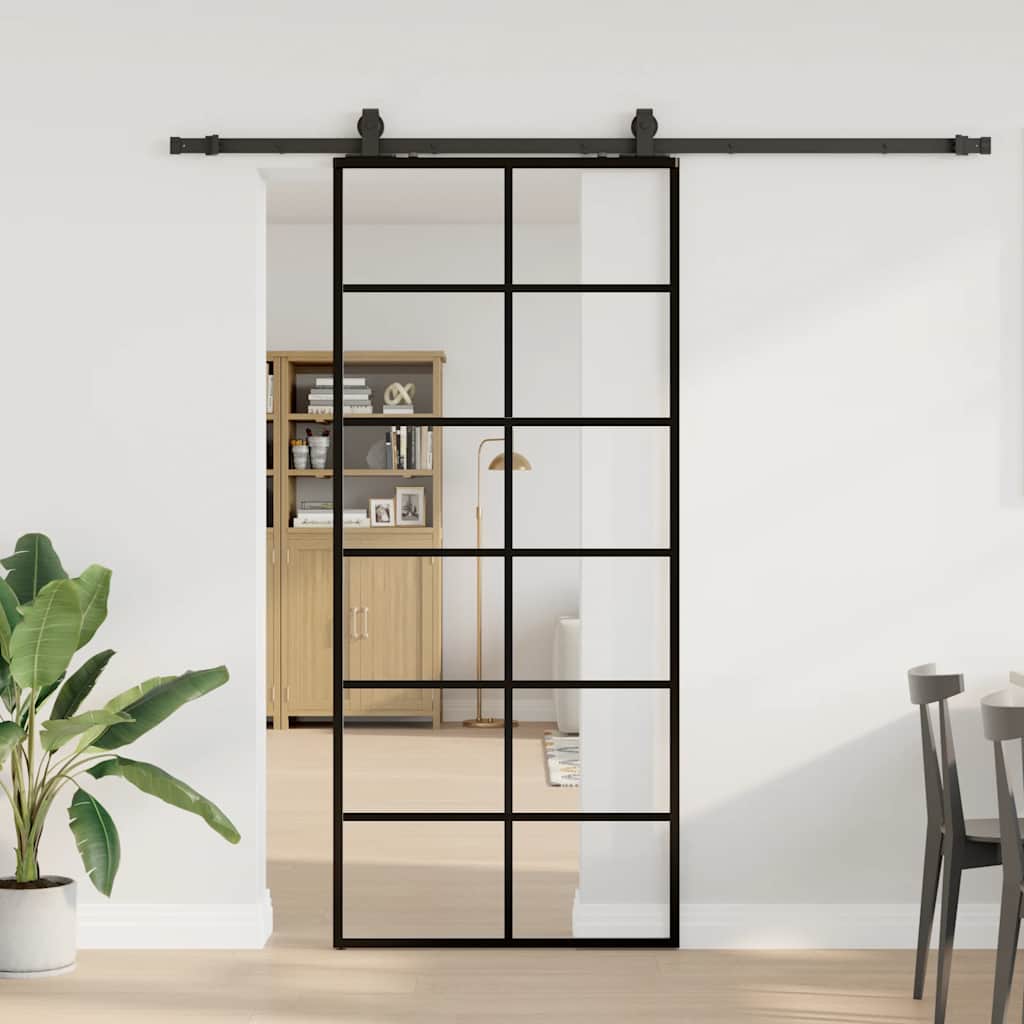 Liukuovi Asennustarvikkeilla Musta 90X205 Cm Esg Lasi