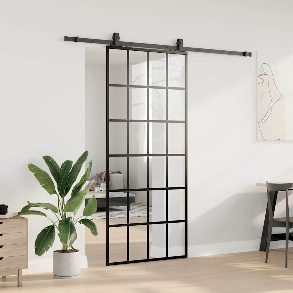 Liukuovi Asennustarvikkeilla Musta 90X205 Cm Esg Lasi