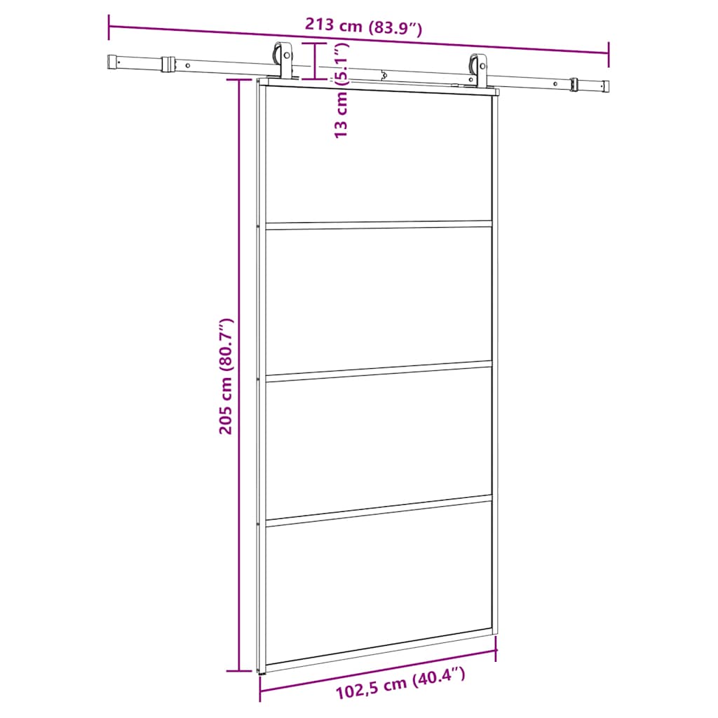 Liukuovi Rautaosilla Musta 102,5X205 Cm Esg-Lasi