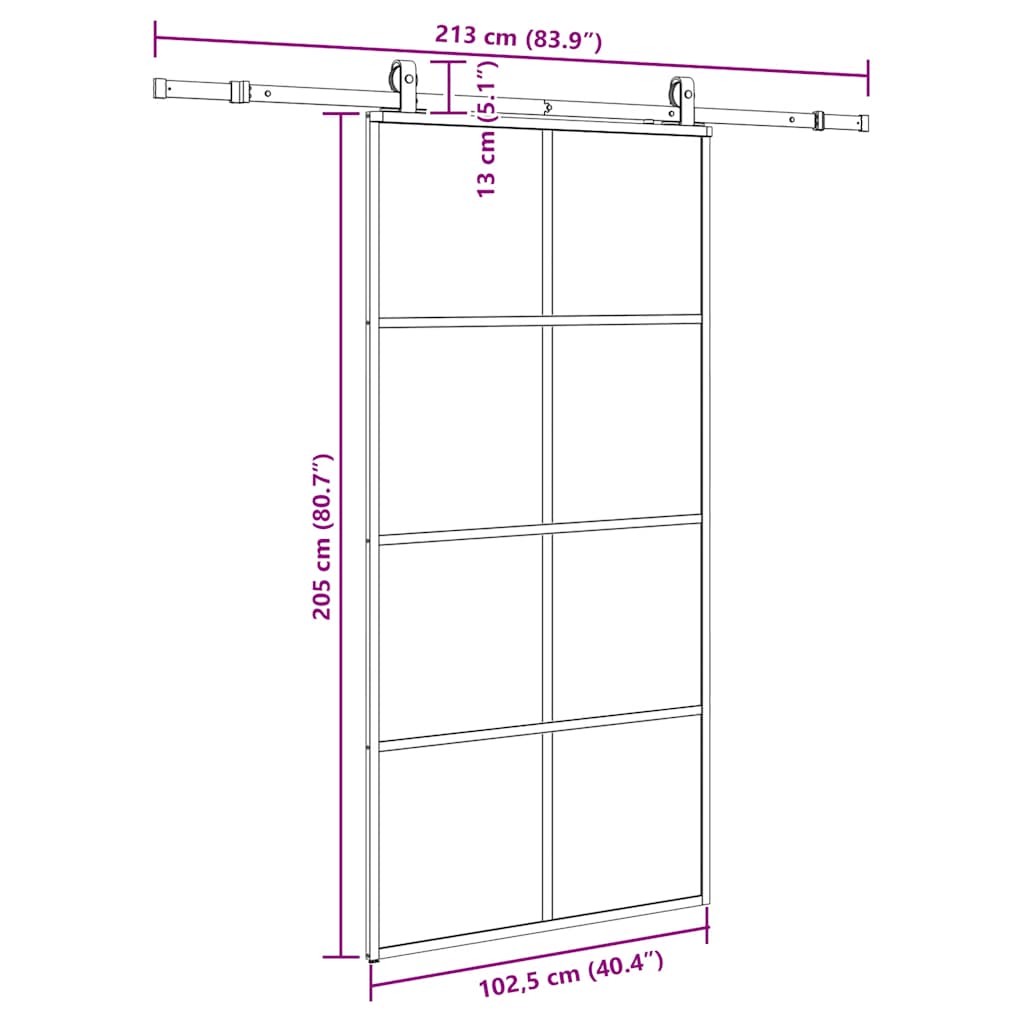 Liukuovi Rautaosilla Musta 102,5X205 Cm Esg-Lasi