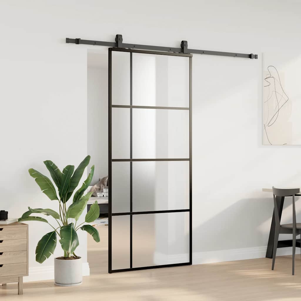 Liukuovi Asennustarvikkeilla Musta 90X205 Cm Esg Lasi