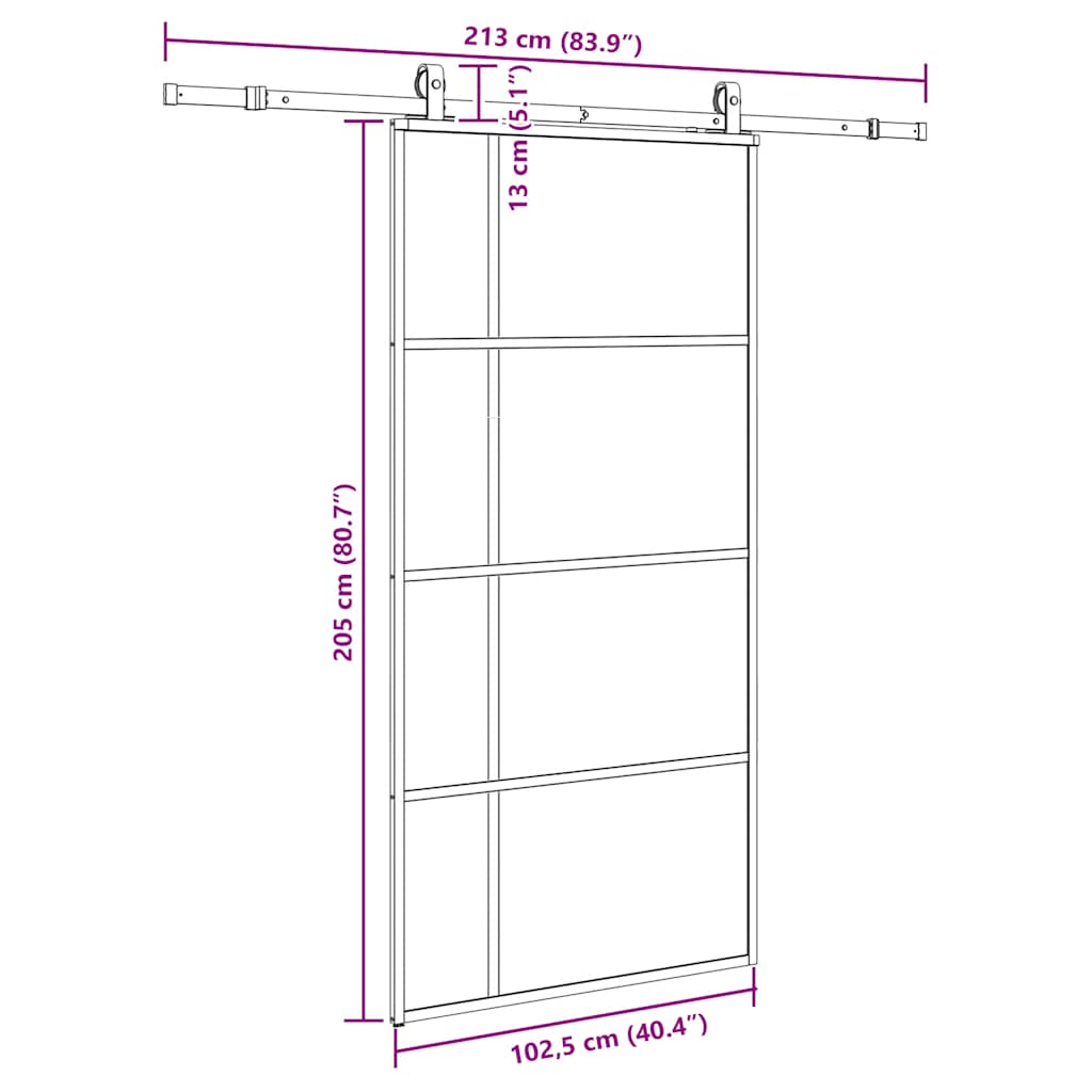 Liukuovi Rautaosilla Musta 102,5X205 Cm Esg-Lasi