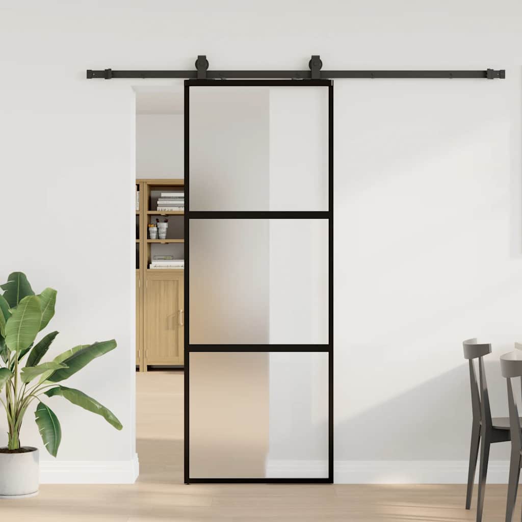Liukuovi Laitteistosarjalla Musta 76X205 Cm Karkaistu Lasi