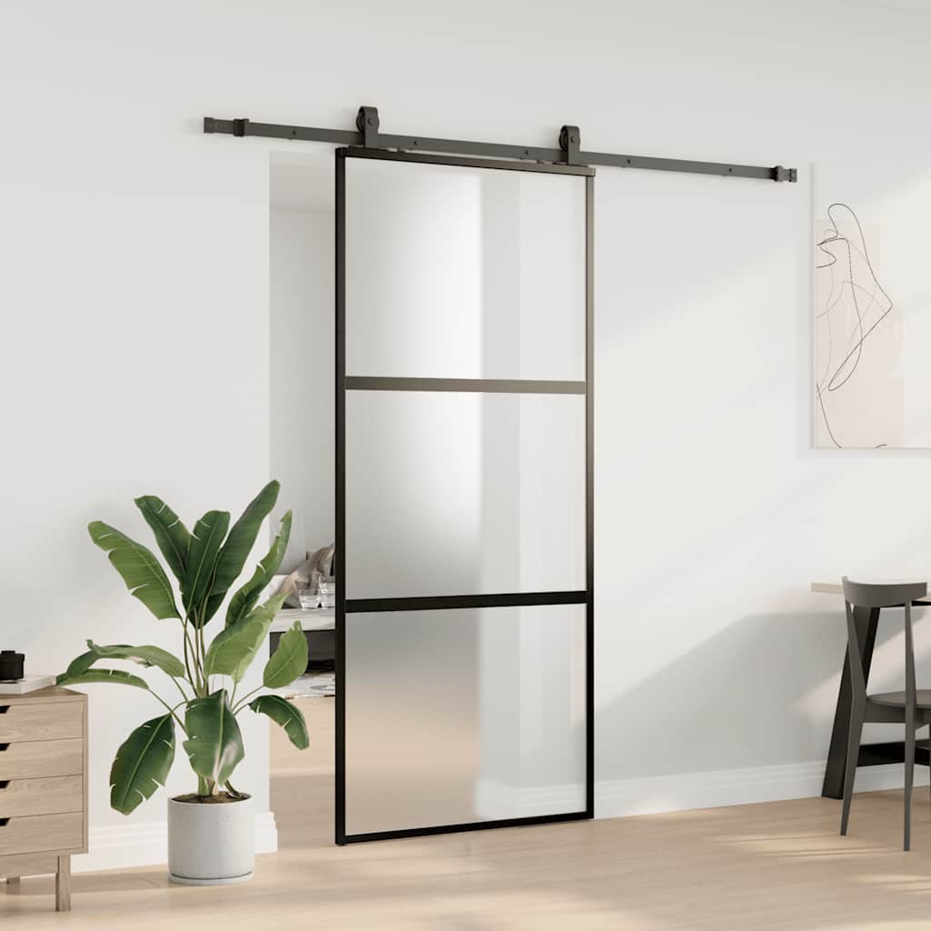 Liukuovi Laitteistosarjalla Musta 90X205 Cm Karkaistu Lasi