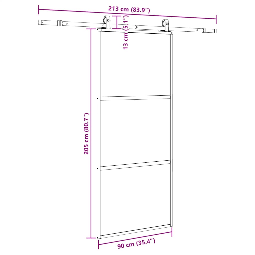 Liukuovi Laitteistosarjalla Musta 90X205 Cm Karkaistu Lasi