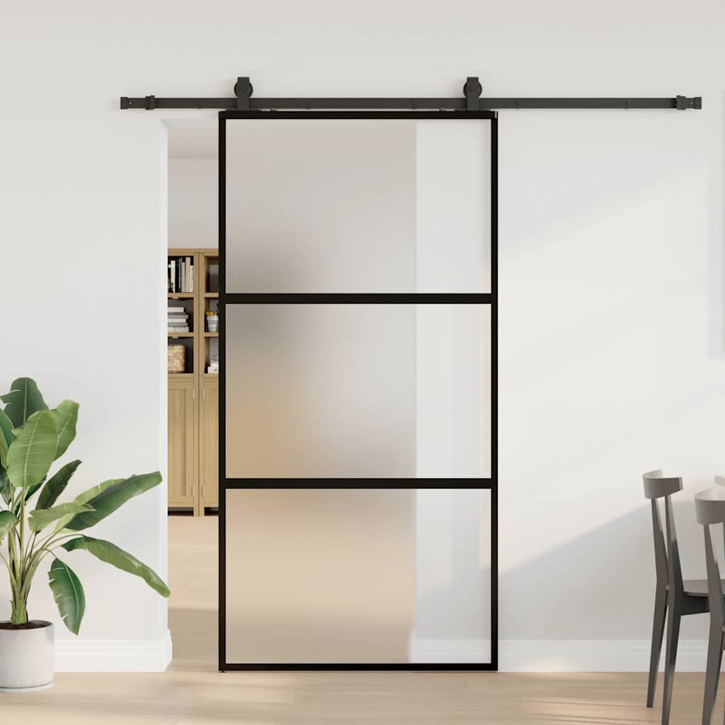Liukuovi Laitteistosarjalla Musta 102,5X205 Cm Karkaistu Lasi