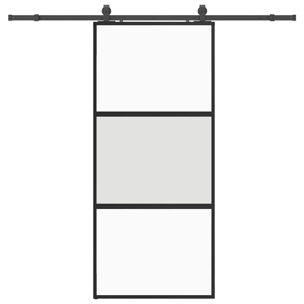 Liukuovi Laitteistosarjalla Musta 90X205 Cm Karkaistu Lasi