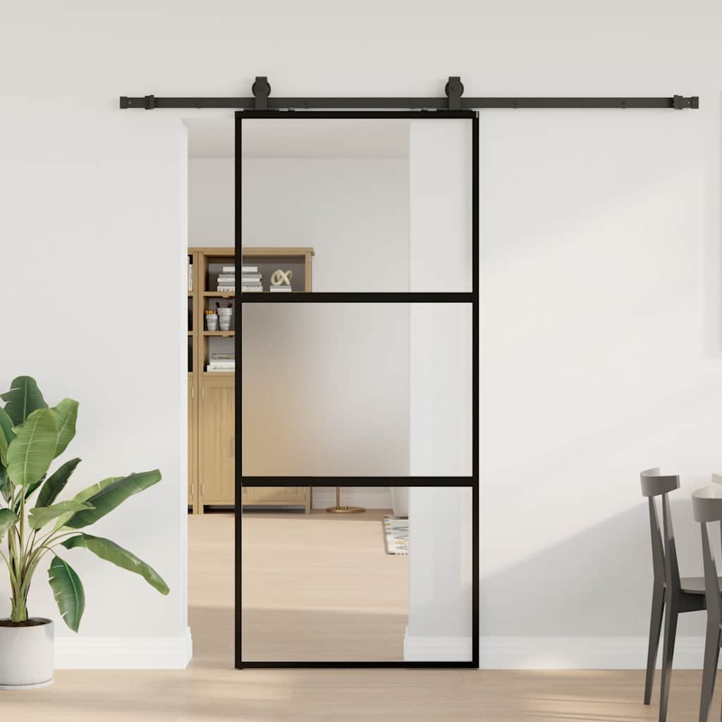 Liukuovi Laitteistosarjalla Musta 90X205 Cm Karkaistu Lasi