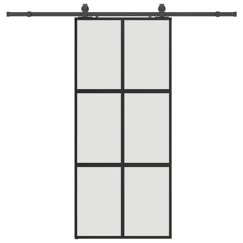 Liukuovi Laitteistosarjalla Musta 90X205 Cm Karkaistu Lasi