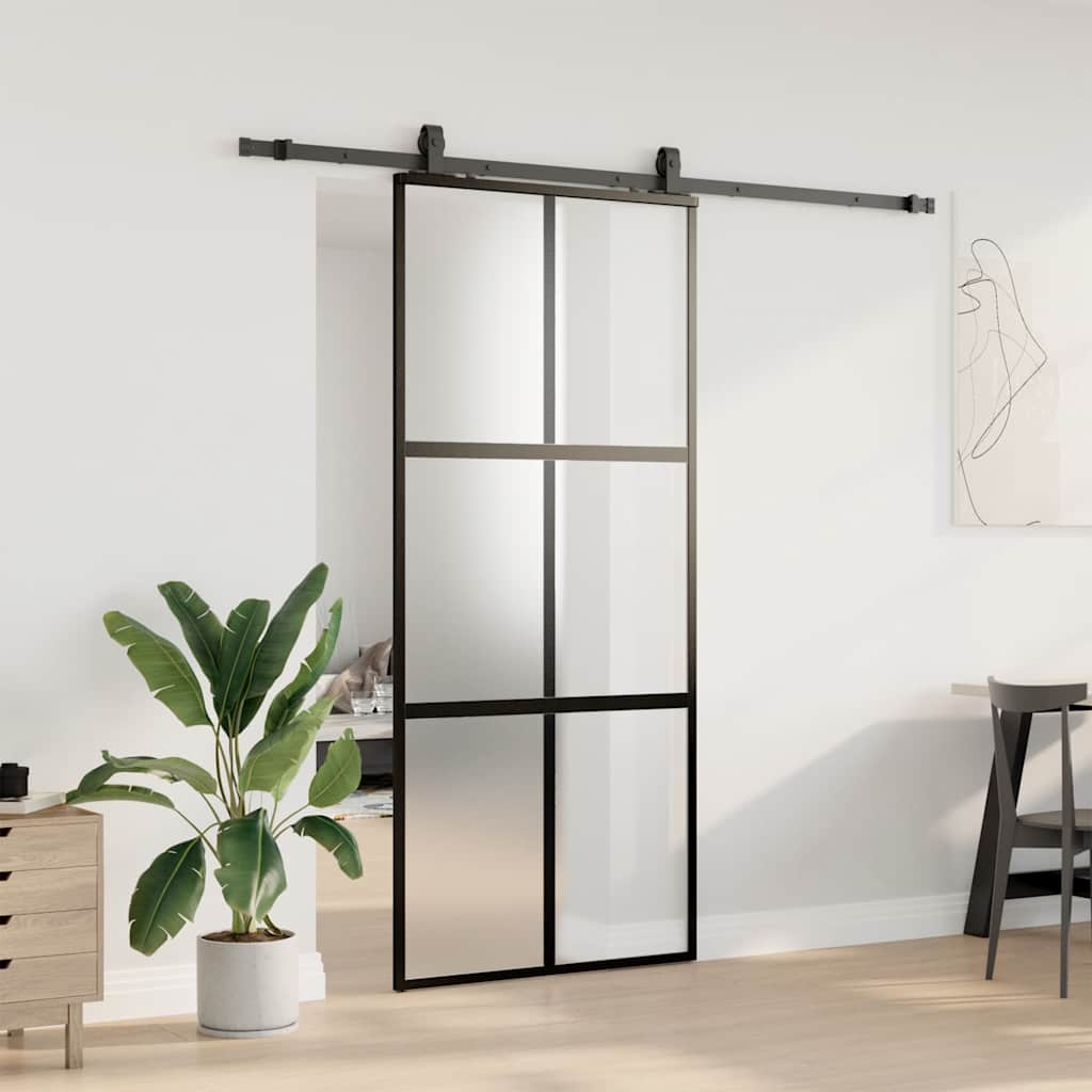Liukuovi Laitteistosarjalla Musta 90X205 Cm Karkaistu Lasi