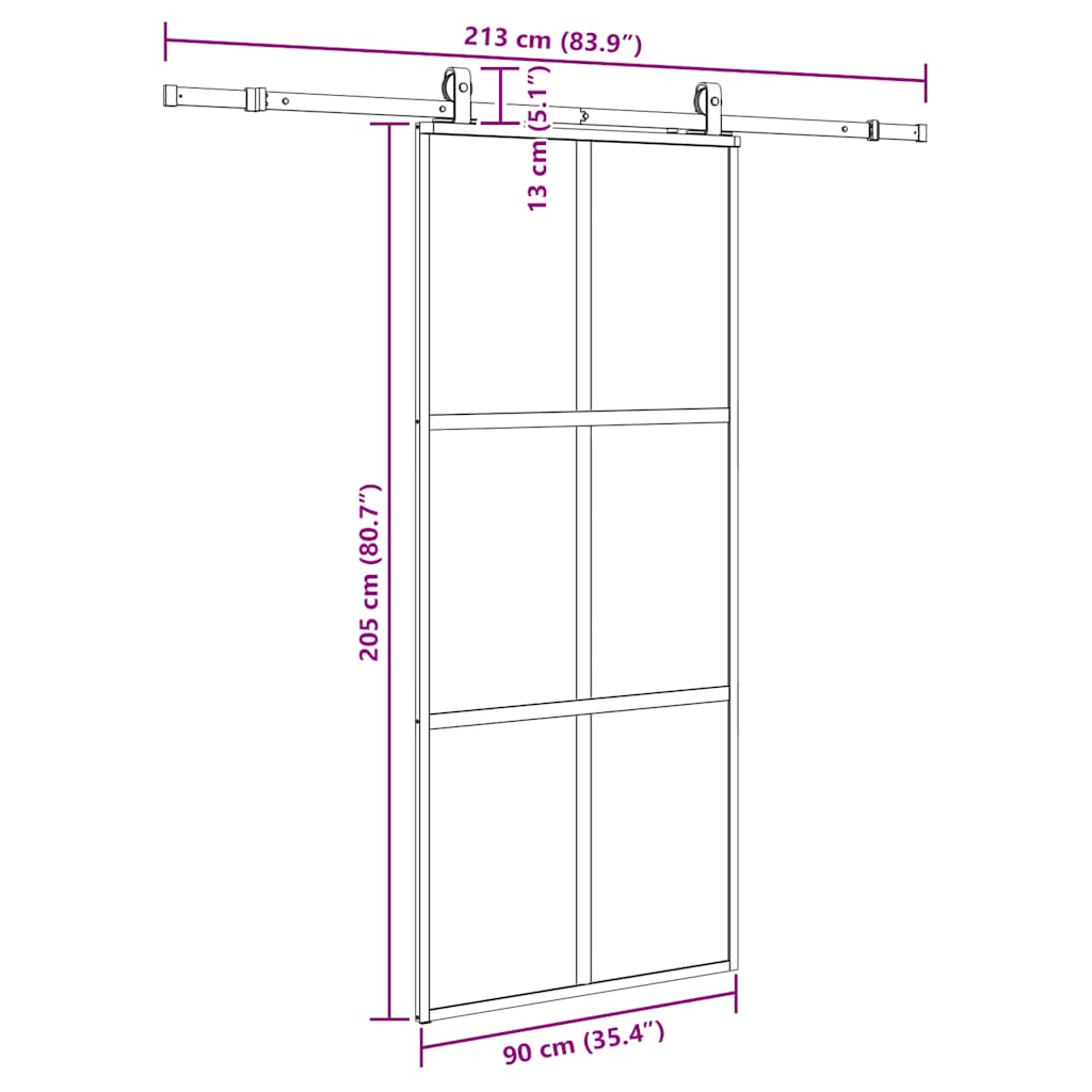 Liukuovi Laitteistosarjalla Musta 90X205 Cm Karkaistu Lasi