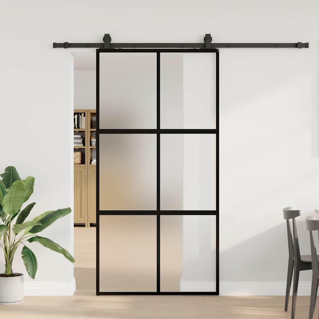 Liukuovi Laitteistosarjalla Musta 102,5X205 Cm Karkaistu Lasi