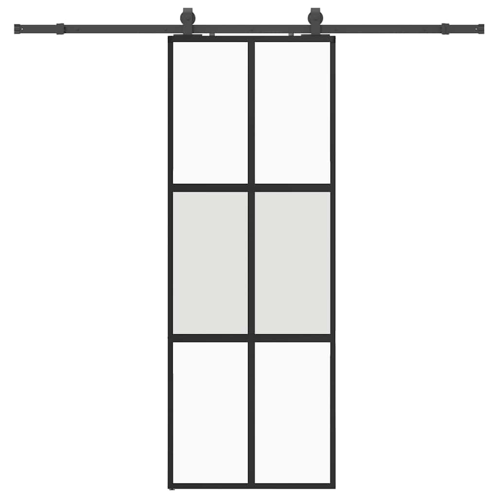 Liukuovi Laitteistosarjalla Musta 76X205 Cm Karkaistu Lasi