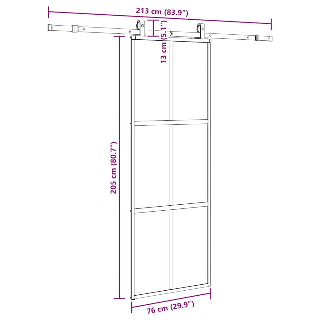 Liukuovi Laitteistosarjalla Musta 76X205 Cm Karkaistu Lasi