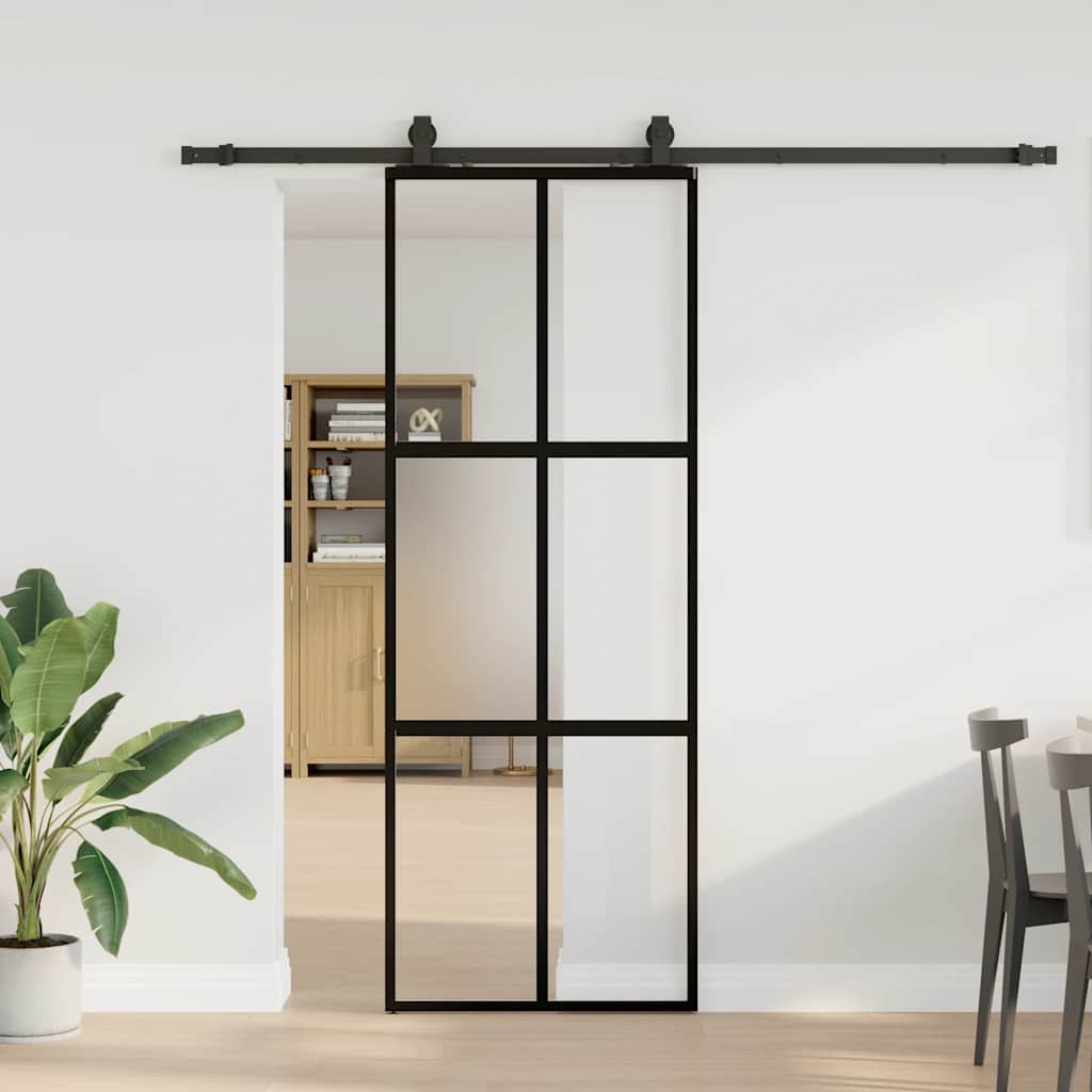 Liukuovi Laitteistosarjalla Musta 76X205 Cm Karkaistu Lasi
