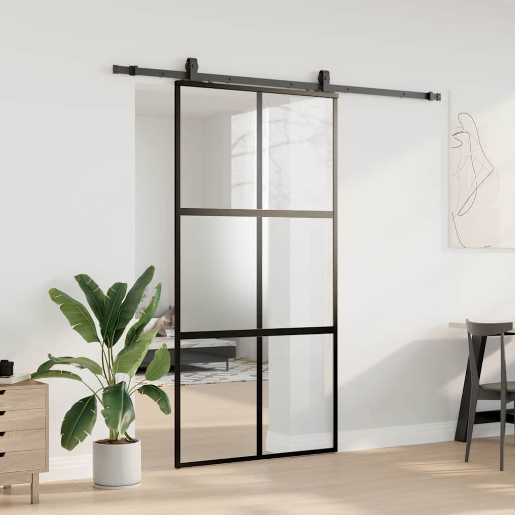 Liukuovi Laitteistosarjalla Musta 102,5X205 Cm Karkaistu Lasi