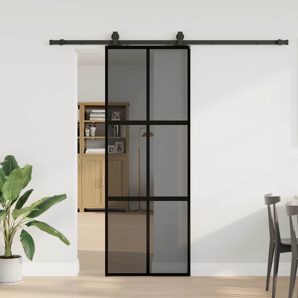 Liukuovi Laitteistosarjalla Musta 76X205 Cm Karkaistu Lasi