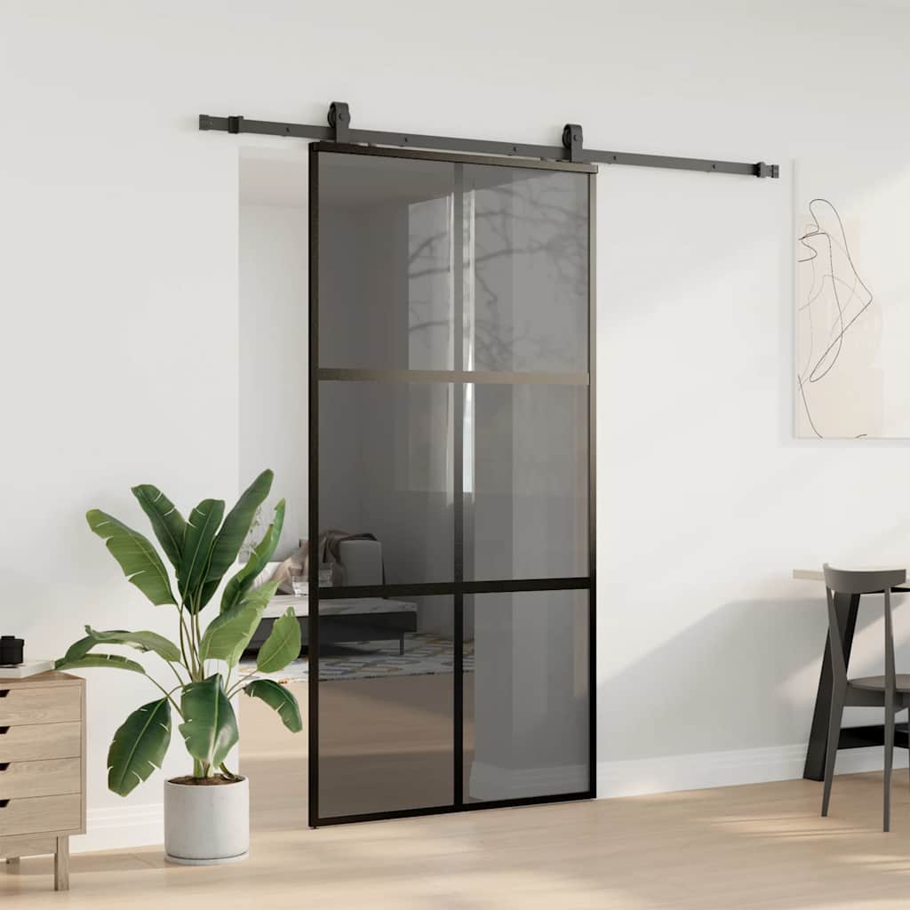 Liukuovi Laitteistosarjalla Musta 102,5X205 Cm Karkaistu Lasi